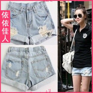 2012 summer denim shorts female loose pants hole shorts plus size available