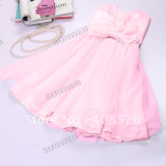 2012 Summer Dresses New Women's Bowknot Sexy Formal Tube Mini Dress Silk + Lace 4 colors free shipping 5021