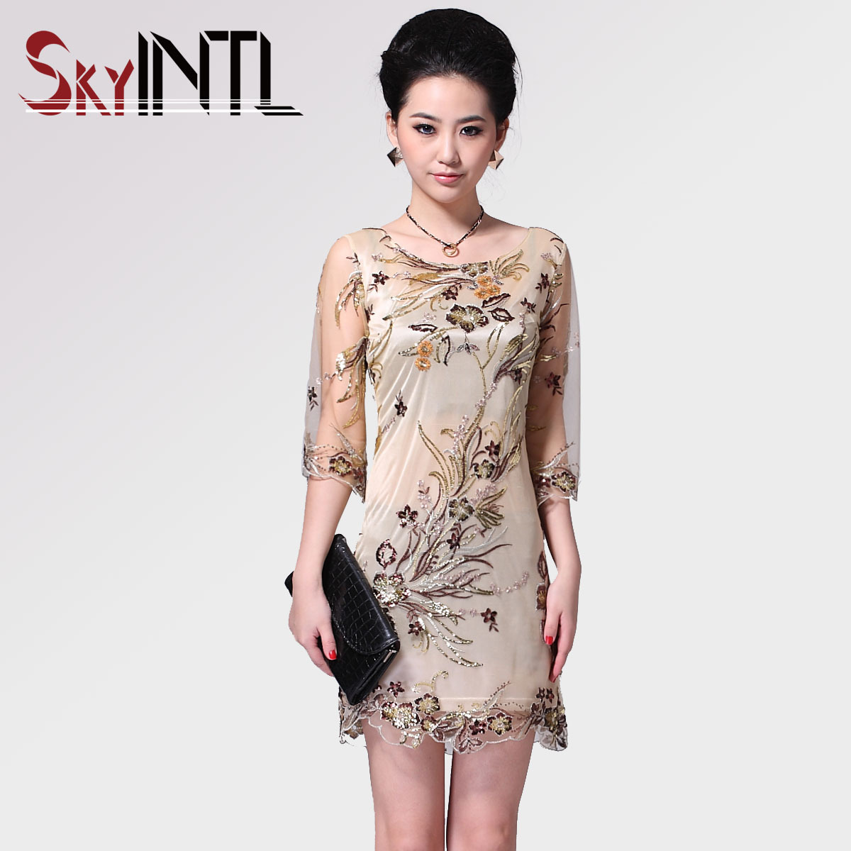 2012 summer embroidery paillette organza slim elegant quality one-piece dress women's yf735