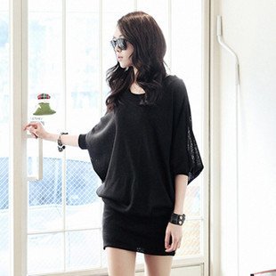 2012 summer  fashion batwing sleeve black elegant slim one-piece dress 711810 PL12062614