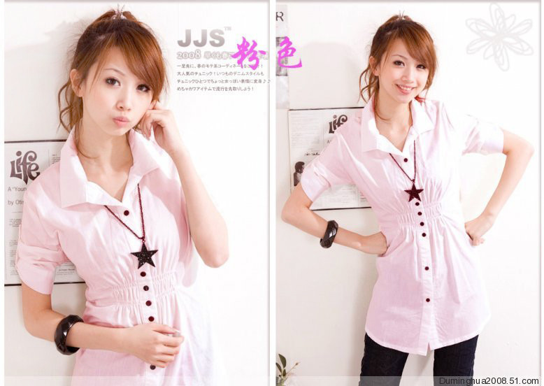 2012 summer fashion long design slim waist short-sleeve three-color turn-down collar shirt female slim shirt A1594