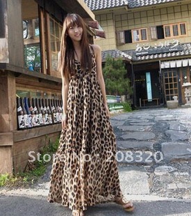 2012 summer female bohemia full dress beach suspender skirt leopard print chiffon one-piece dress