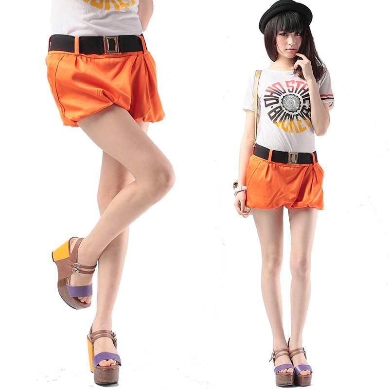 2012 summer female personality front fly candy color bloomers super shorts casual shorts belt