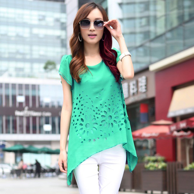 2012 summer female short-sleeve chiffon shirt mm top loose plus size chiffon t-shirt summer