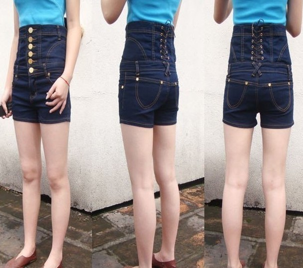 2012 summer fresh bandage small casual high waist denim shorts sexy shorts jumpsuit