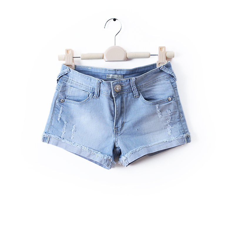 2012 summer fresh light color department of water wash wearing white hole retro finishing low-waist denim shorts wd741