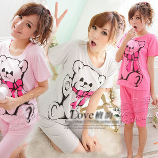 2012 summer gentlewomen short-sleeve sleepwear bow bear princess 2 piece set sleepwear