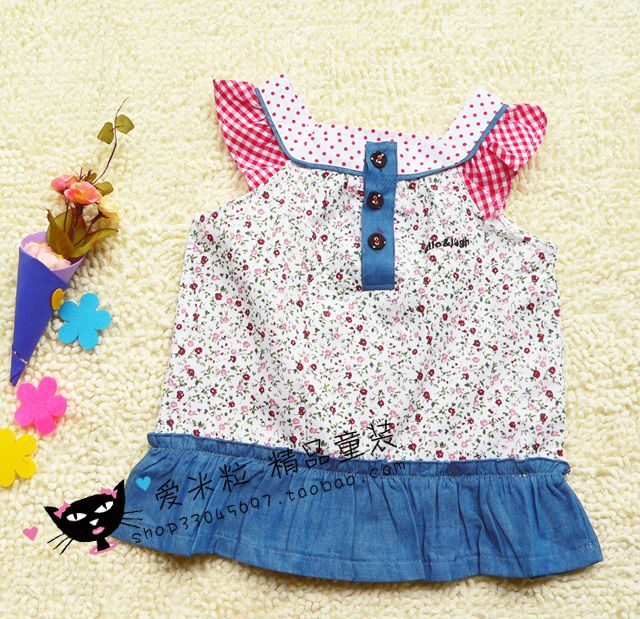 2012 summer girls clothing child 100% cotton small butterfly sleeve tank dress shirt top one-piece dress t-shirt dx081