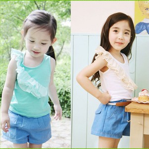 2012 summer girls clothing yarn decoration vest sleeveless baby T-shirt basic shirt