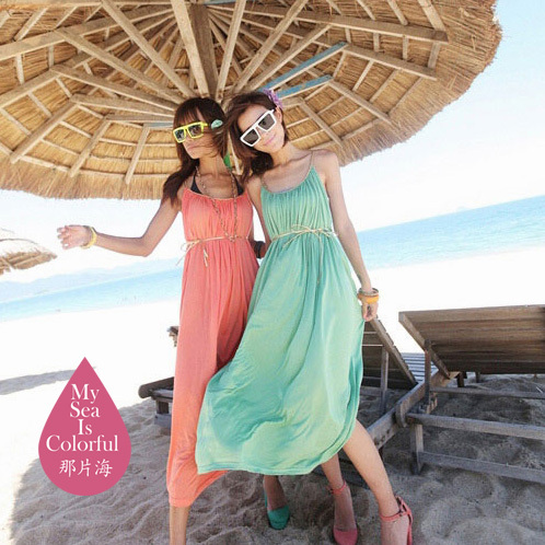 2012 summer gold spaghetti strap solid color elegant expansion bottom long skirt beach dress one-piece dress summer plus size mm