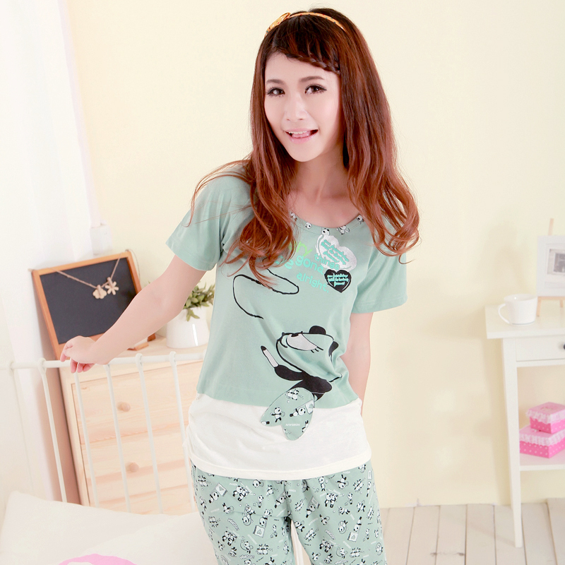 2012 summer green cartoon sleep set short-sleeve lounge