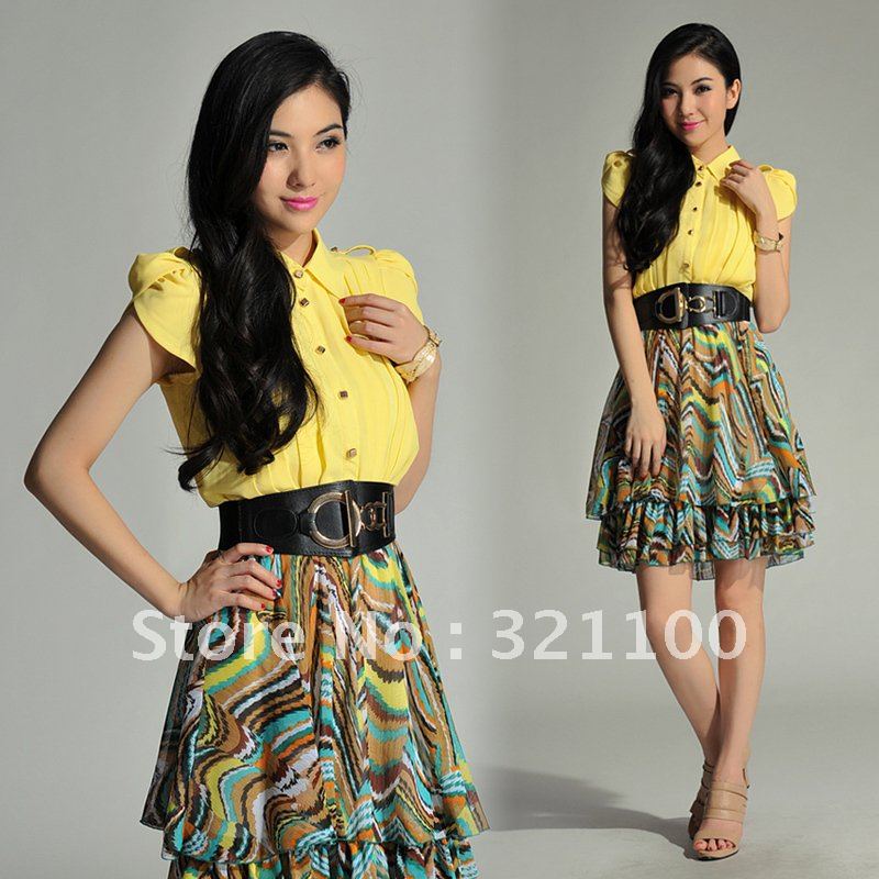 2012 Summer hot sale chiffon dress plus size OL clothing elegant slim short sleeve skirt