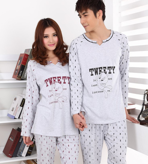 2012 summer lovers sleepwear male women's long-sleeve sleep set lounge cartoon 100% cotton at home clothing