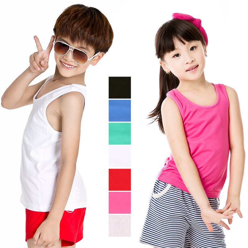 2012 summer male girls clothing child solid color all-match t-shirt child sleeveless pure cotton vest