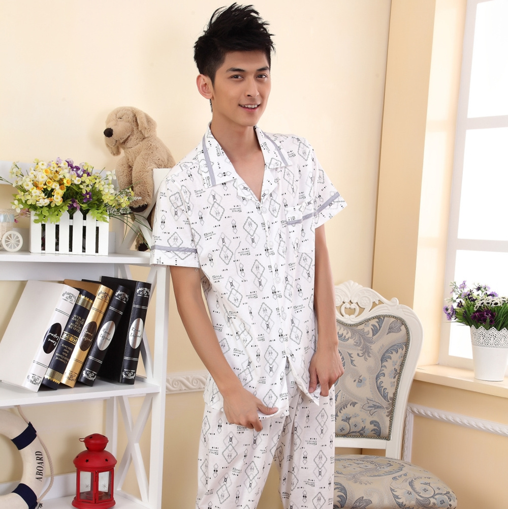 2012 summer male sleepwear summer knitted cotton short-sleeve sleep set twinset lounge