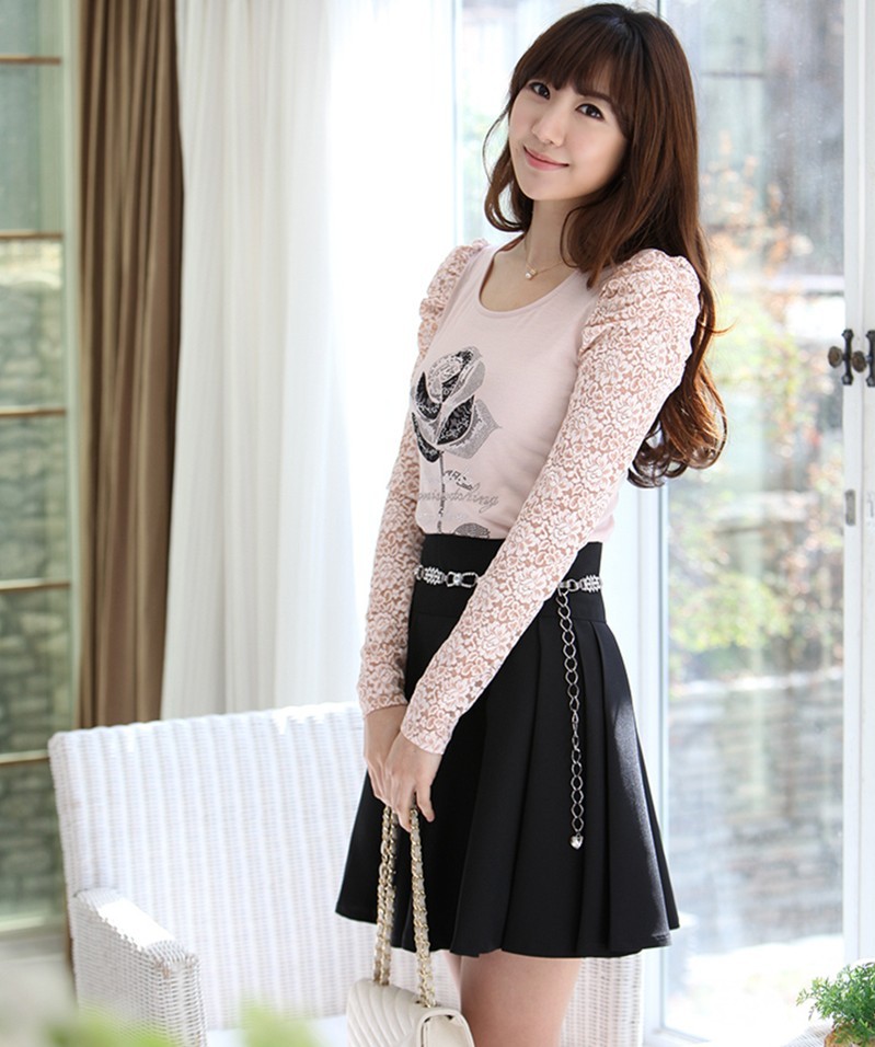 2012 summer new arrival fashion white-collar professional set dress lace long-sleeve rhinestones t-shirt medium skirt set female