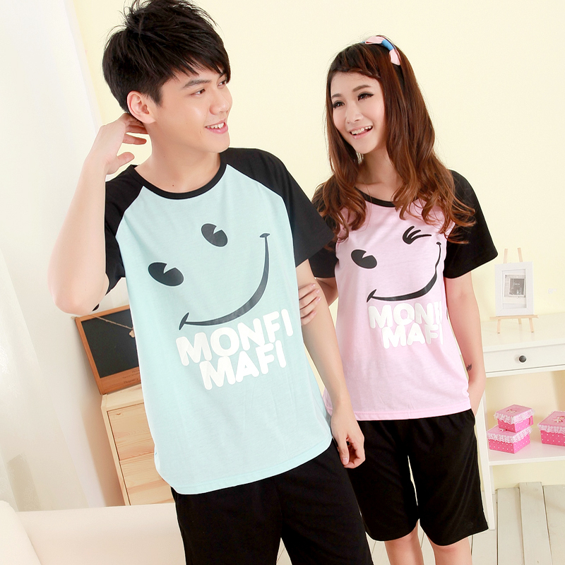 2012 summer new arrival smiley lovers sleepwear short-sleeve cartoon lovers lounge 0977