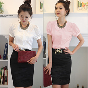 2012 summer new arrival women's sweet female short-sleeve shirt set short skirt set female