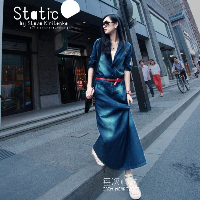 2012 summer new famous encounter ice silk denim skirt Ms. waist was thin denim dress free shipping