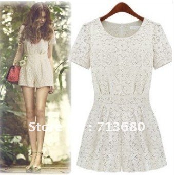 2012 summer new hot  hollow full lace collar pucker sweet fashion slim pants jumpsuits