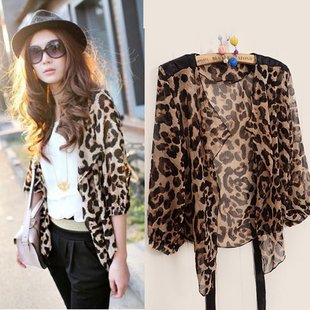 2012 summer New Leopard Chiffon cardigan jacket sunscreen clothing / shirts for women