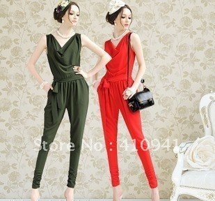 2012 summer new loose sleeveless swing collar women Siamese trousers