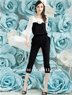 2012 Summer New Style Black and White Set Spell Loose Show Thin Charismatic Harlan One-peice Clothes Long Pants freeship10064