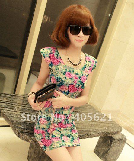 2012 summer new women shoulder pads temperament sexy multicolor Slim package hip dress, retro skirt  Free Shipping