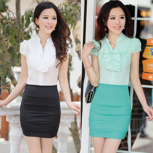 2012 summer one-piece dress ol elegant women's white-collar professional set twinset short skirt