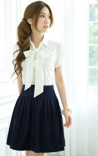 2012 summer one-piece dress , vintage fairy school wear short-sleeve slim bow one-piece dress