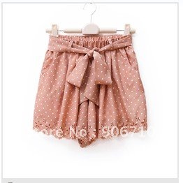 2012 summer paper cutting cutout flower high waist polka dot elastic lacing shorts culottes q-49