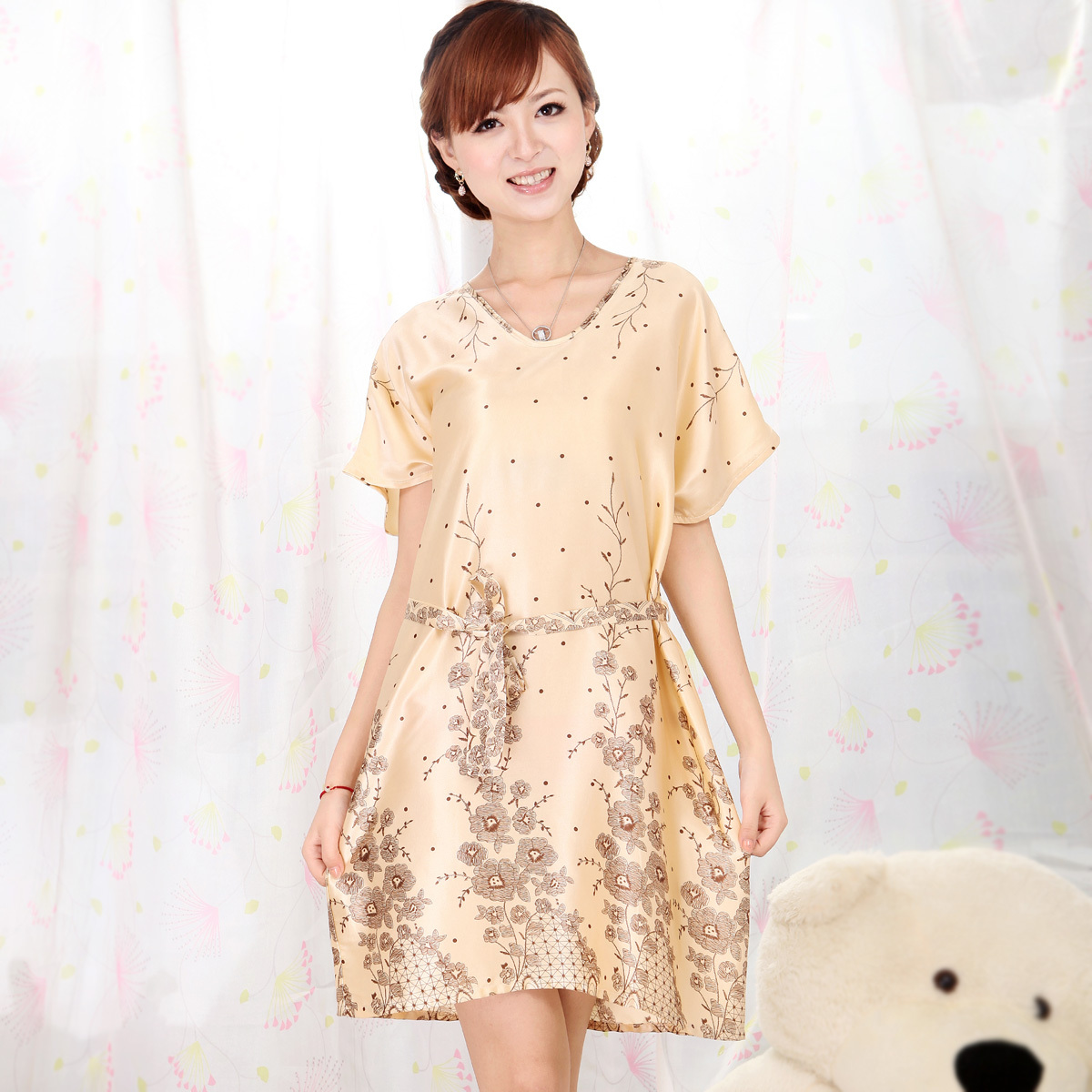 2012 summer short-sleeve sexy fashion faux silk women's nightgown lovely sleepwear (PJ001)