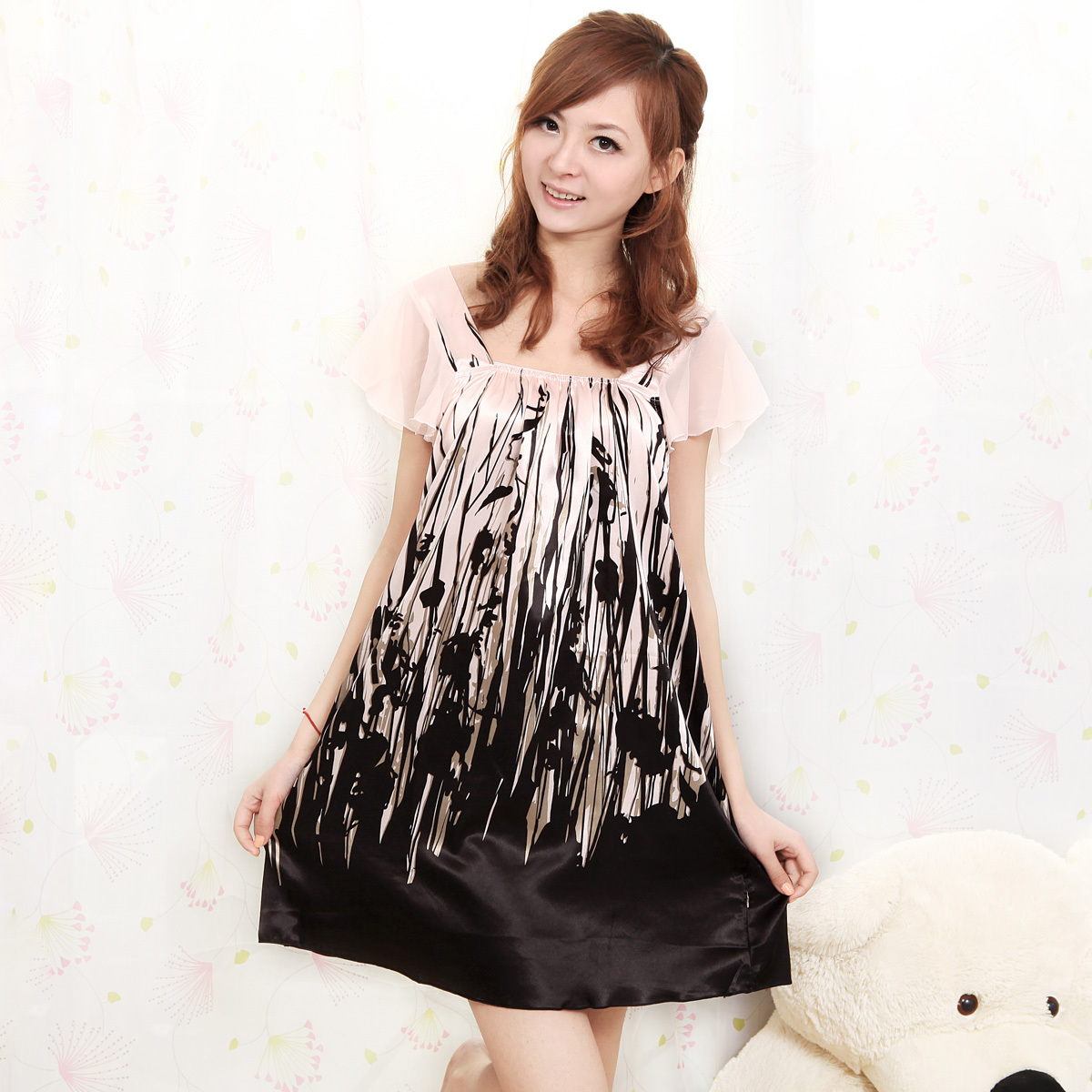 2012 summer short-sleeve sexy faux silk nightgown plus size thin women's sleepwear lounge dream (PJ001)