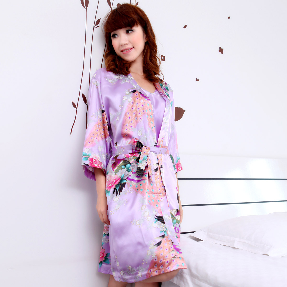 2012 summer short-sleeve sexy faux silk women's nightgown sleepwear thin plus size lounge