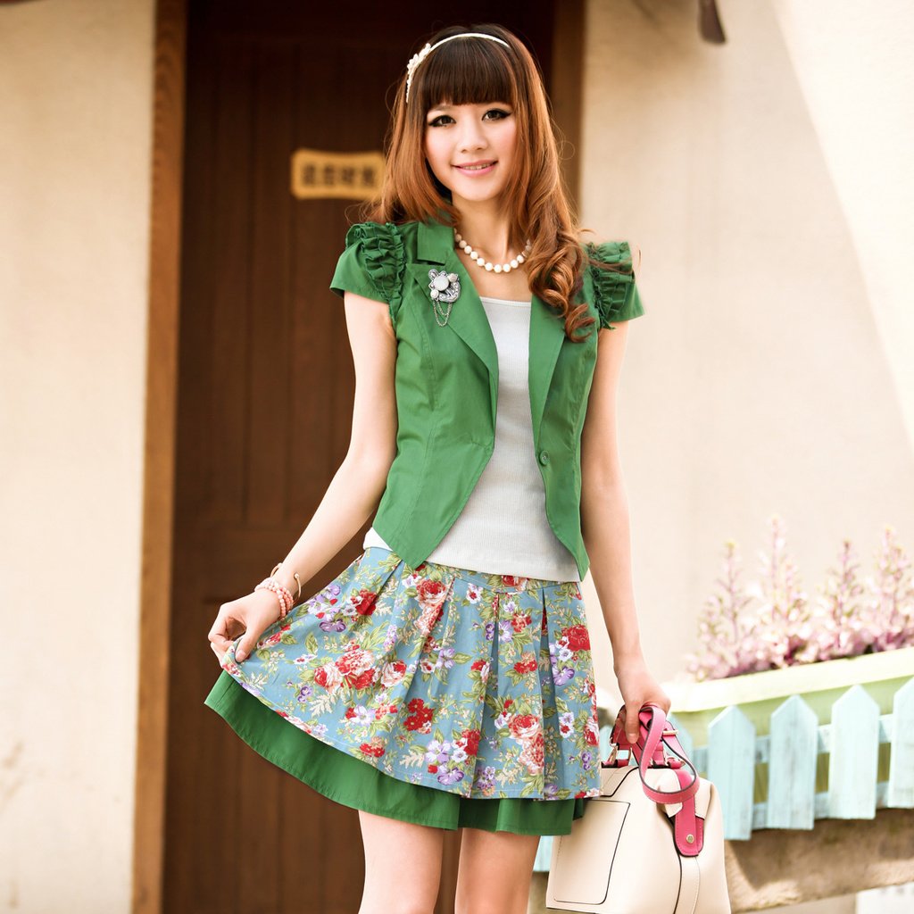 2012 summer short-sleeve skirt women's piece set skirt corsage