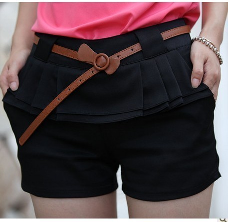 2012 summer shorts fashion all-match pleated shorts belt casual mid waist shorts