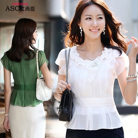 2012 summer slim chiffon short-sleeve short design women's skirt set