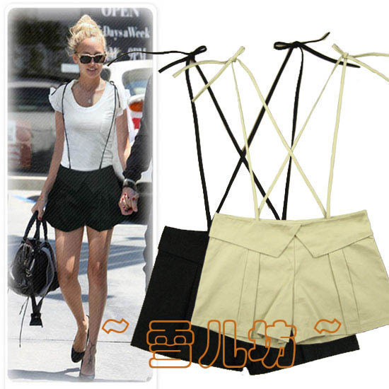 2012 summer slim spaghetti strap pants bib pants shorts khaki shorts Women