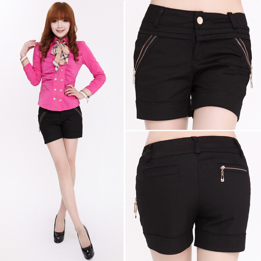 2012 summer straight mid waist women's zipper shorts all-match slim roll-up hem shorts