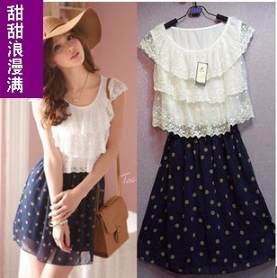 2012 summer sweet gentlewomen c89101 - ruffle collar lace chiffon one-piece dress high quality