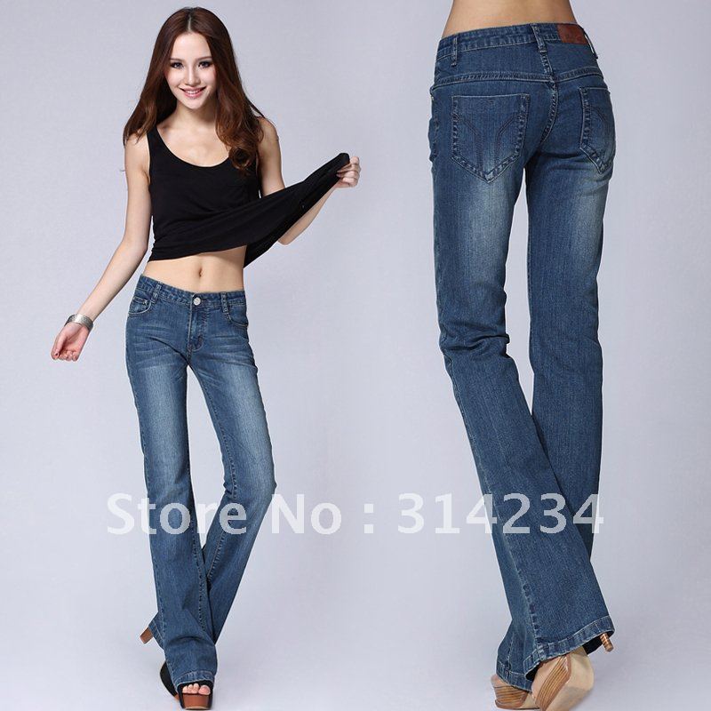 2012 summer thin mid waist slim trousers brand blue jeans women's trousers boot cut denim 26 to 32 free shipping