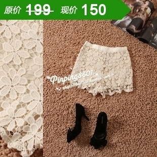 2012 summer water soluble lace embroidered perfect slim www.maxmusic.cn shorts beige Black