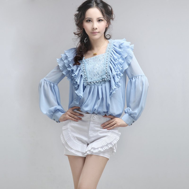 2012 summer white slim women's all-match ruffle straight shorts cotton trousers p1010