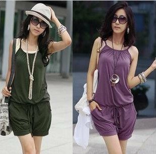 2012 Summer Women Jumpsuits Fashion Sleeveless Romper Strap Short pants Scoop 3 Colors free shipping