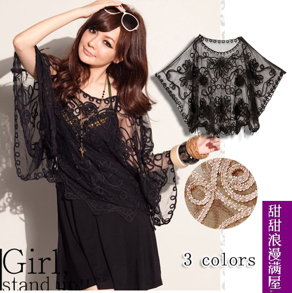 2012 summer women's 100018 gauze embroidered disk flowers drawstring perspectivity lace shirt