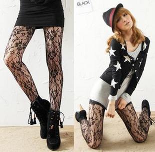 2012 summer women's black sexy rose lace cutout pantyhose fishnet stockings FREE SHIPPING