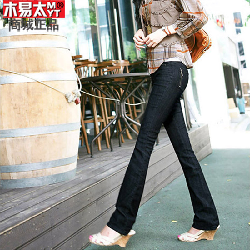 2012 summer women's black thin back zipper small bell-bottom jeans free shipping