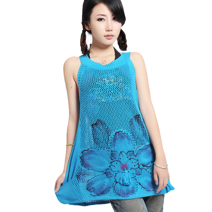 $ 2012 summer women's cutout fluid knitted spaghetti strap top sweater