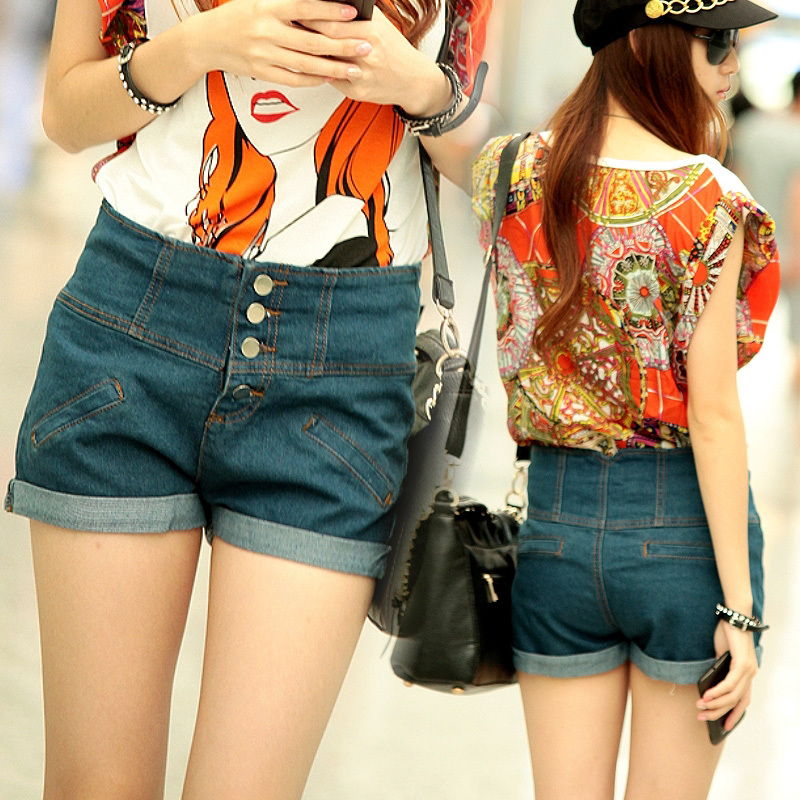 2012 summer women's denim water wash shorts whisker loose wearing white shorts x7454