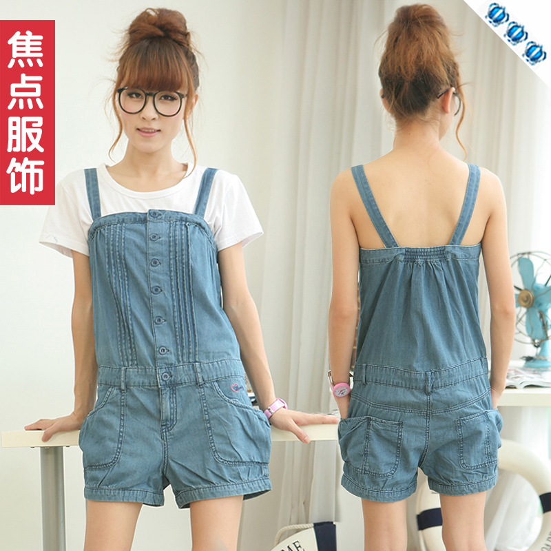 2012 summer women's fashion all-match denim spaghetti strap jumpsuit shorts bib pants ll106x